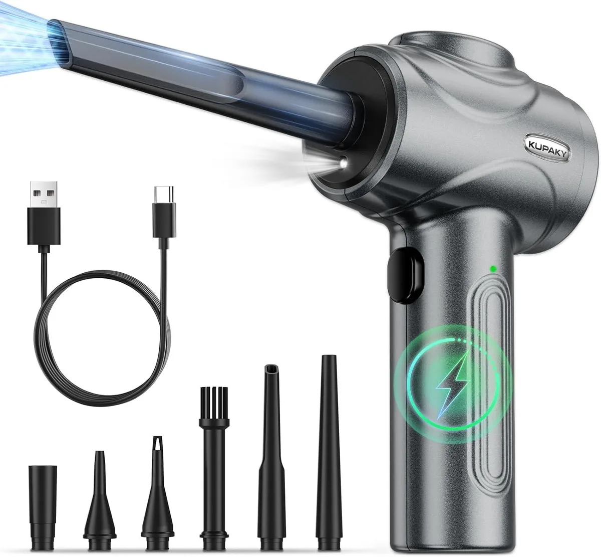 lelisten lelisten Electric Compressed Air Duster Grey 100000RPM 8000mAh 6 Nozzles — product photo