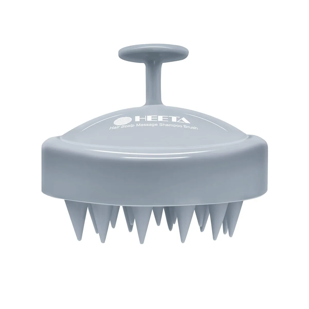 Sky-grey silicone scalp brush with ergonomic handle and soft flexible bristles