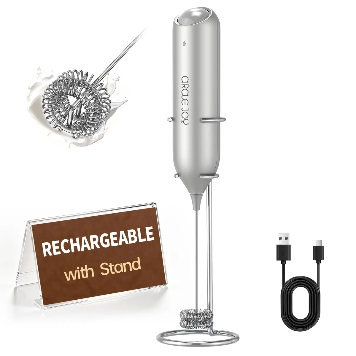  CIRCLE JOY KJBQ Rechargeable Milk Frother Silver 310W 80g — product photo