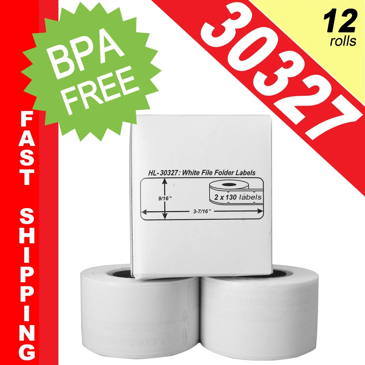 HouseLabels.com HouseLabels.com DYMO-Compatible 30327 30576 File Folder Labels 12 Rolls 130 Labels — product photo