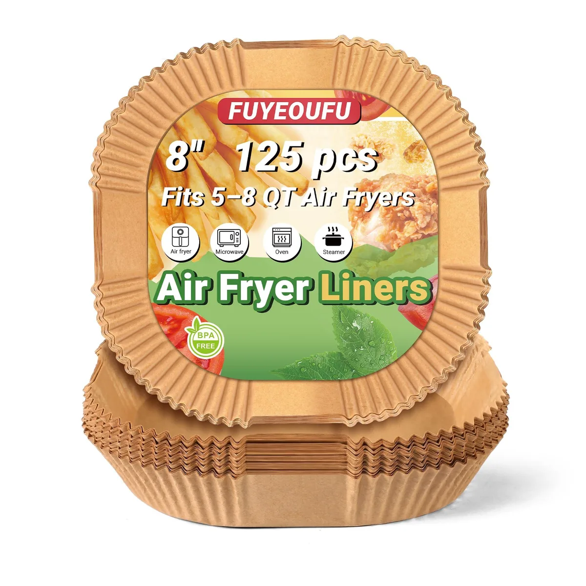  FUYEOUFU ZGZ20125 125pcs 8" square parchment fryer liners — product photo