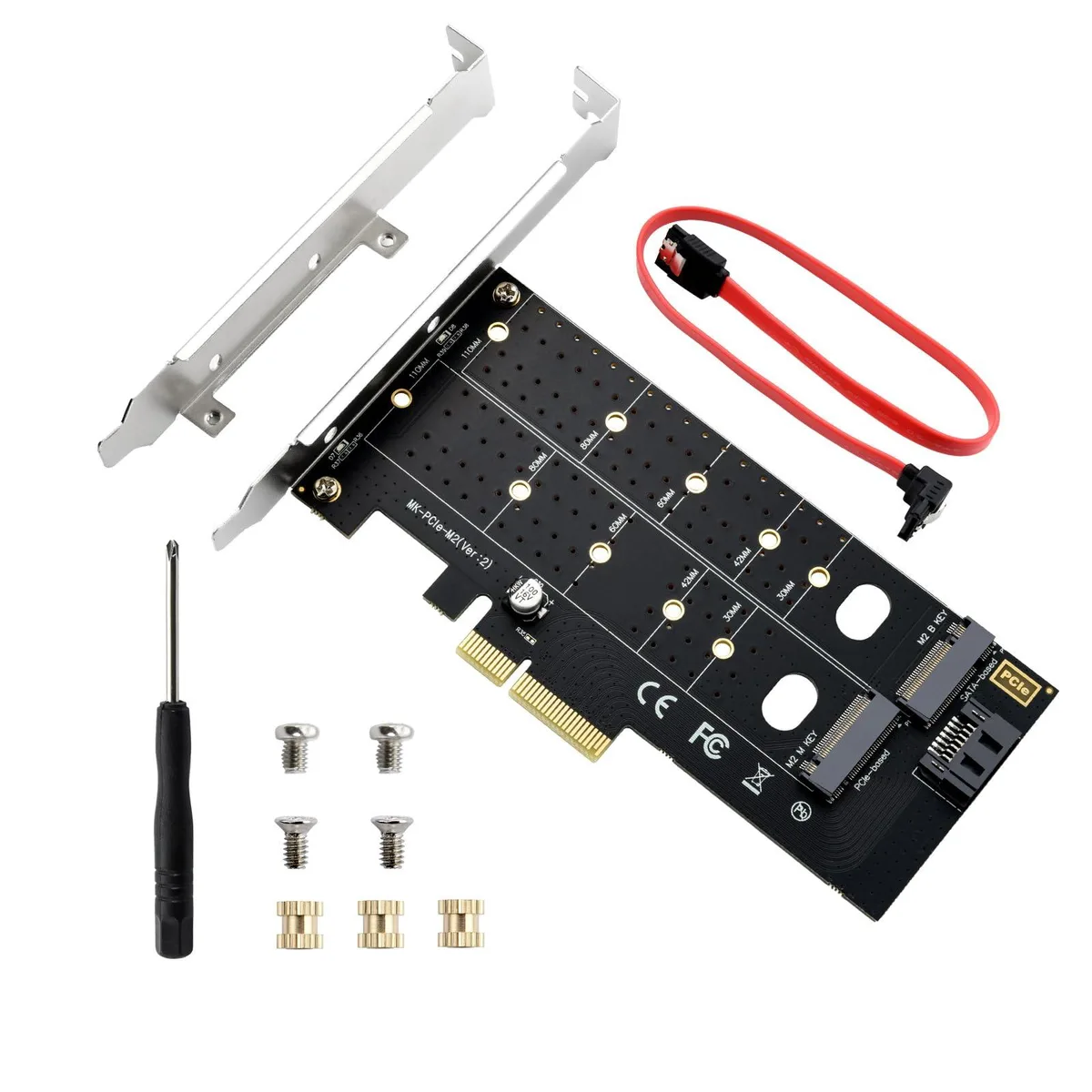 WRIARICH WRIARICH Dual M.2 PCIe NVME SATA Adapter 32Gbps 2230 2242 2260 2280 22110 — product photo