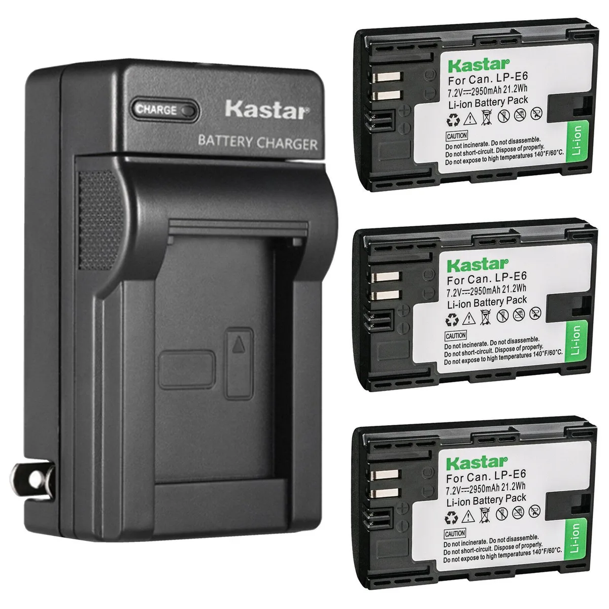 Kastar Kastar 3-Pack LP-E6 Battery &amp; AC Wall Charger for Canon LP-E6NH LP-E6NHs R6 Mark II Mirrorless — product photo