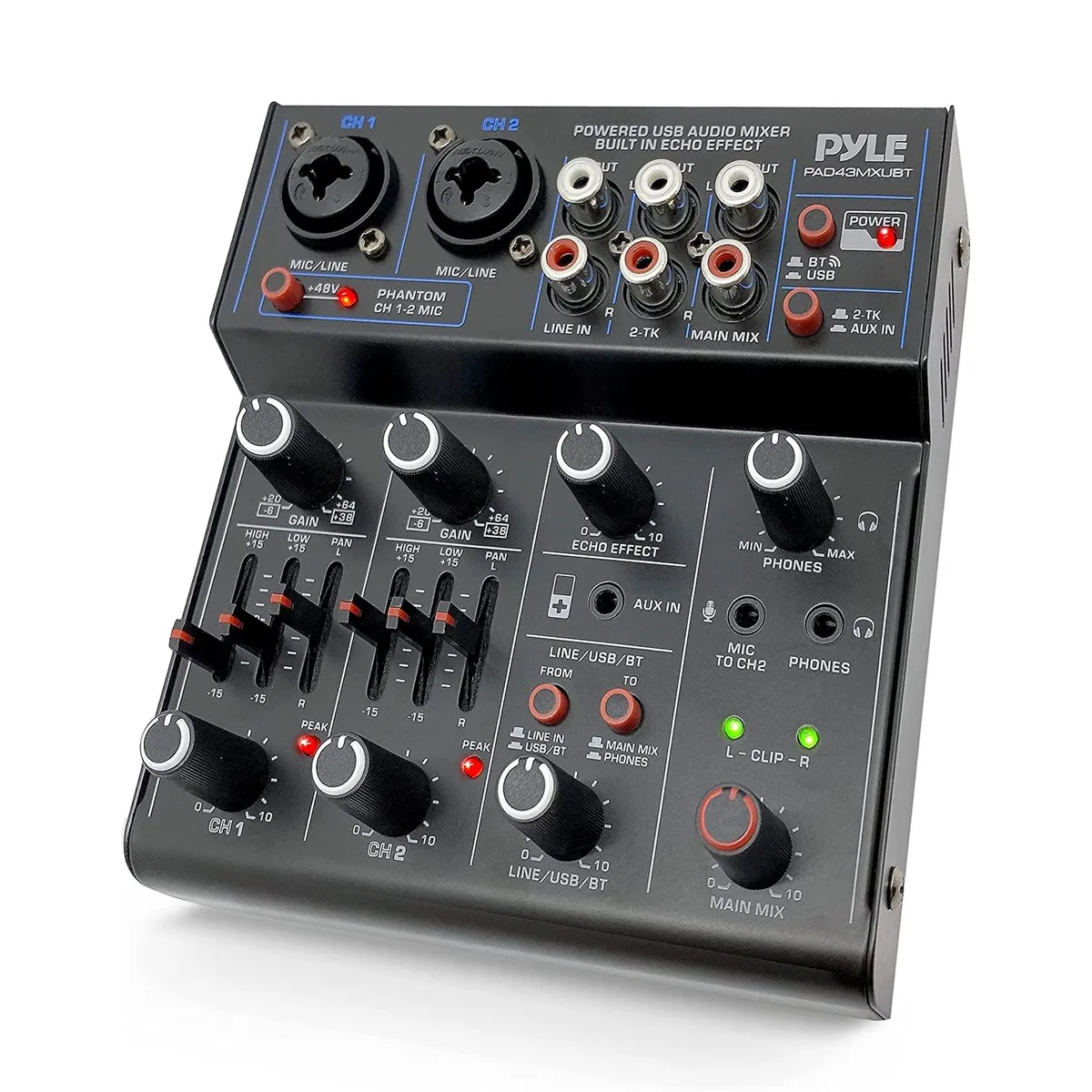 Pyle PAD43MXUBT 4-Channel DJ Mixer Bluetooth 5.0 USB — product photo
