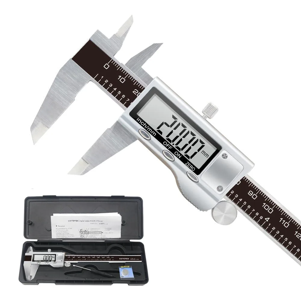 Stainless steel digital caliper with large LCD screen in hard storage case