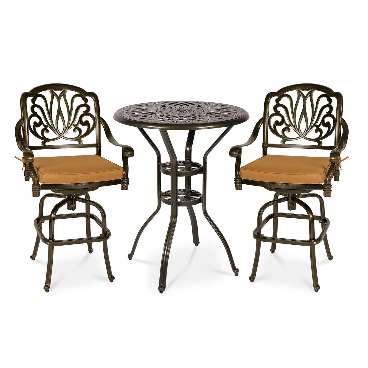 MEETWARM MEETWARM 3-Piece Patio Swivel Bar Set with 31" Table, 2" Umbrella Hole — product photo