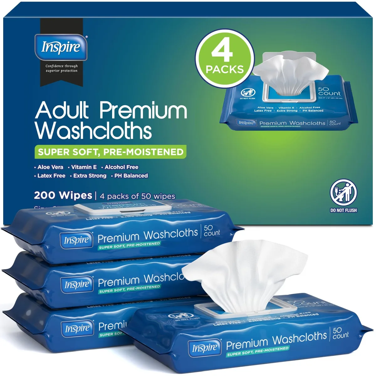 Pack of four PURELL wipe tubs, each holding 50 aloe-scented cloths