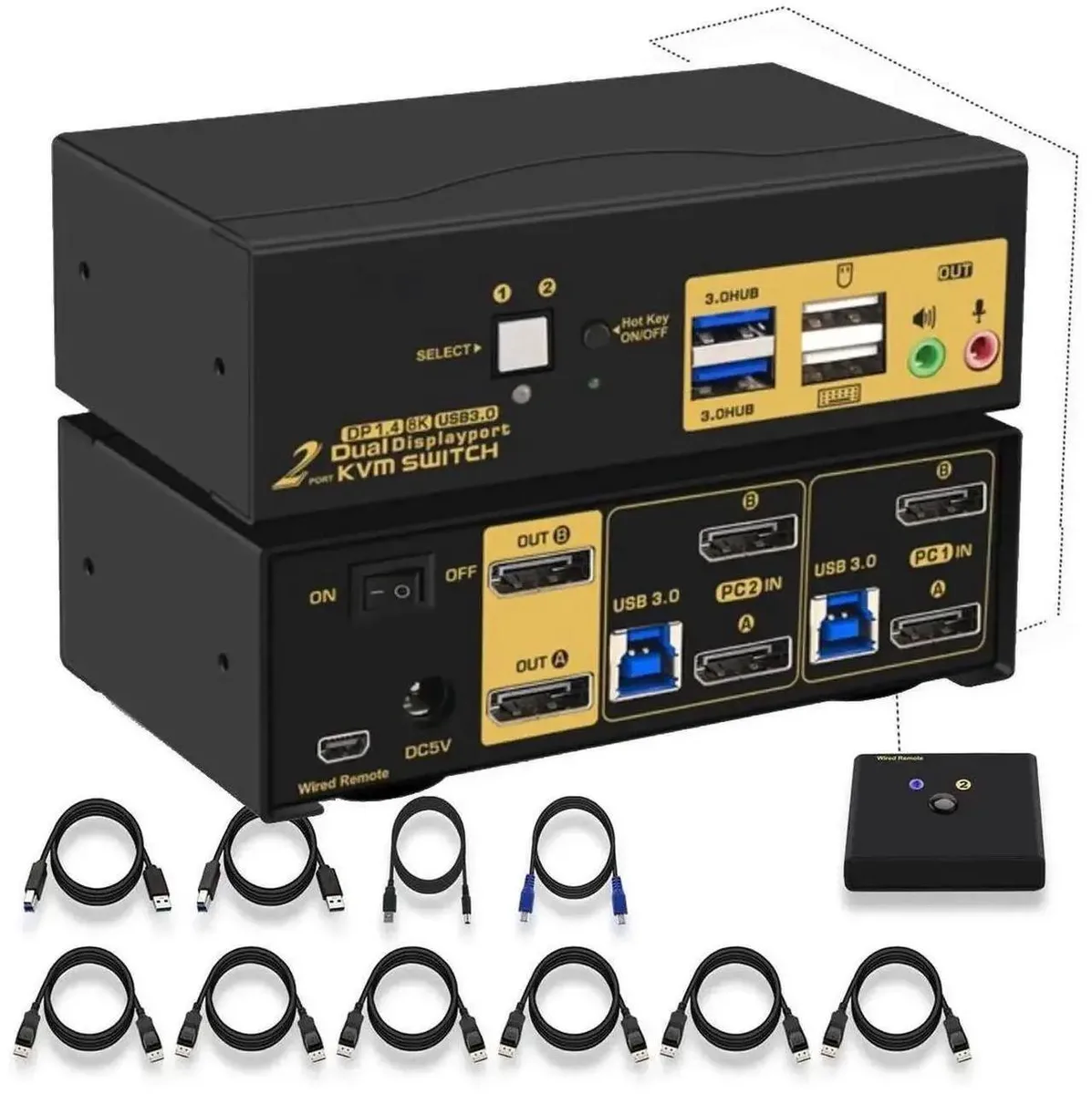 Vszerda Vszerda 2-Port USB 3.0 Triple Monitor DP 1.4 KVM Switch 8K@30Hz 4K@144Hz — product photo