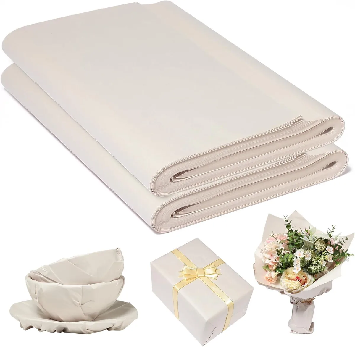 Stack of 50 white packing paper sheets, 27 by 15 cm