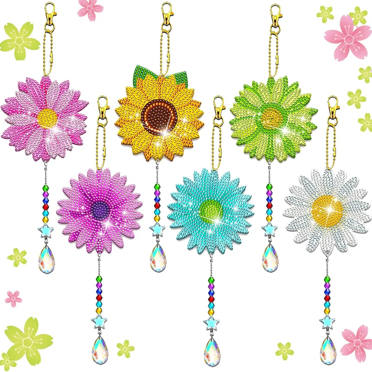 DIA-DAISY 6 Pcs Daisy Diamond Painting Wind Chime Kit 27 cm — product photo