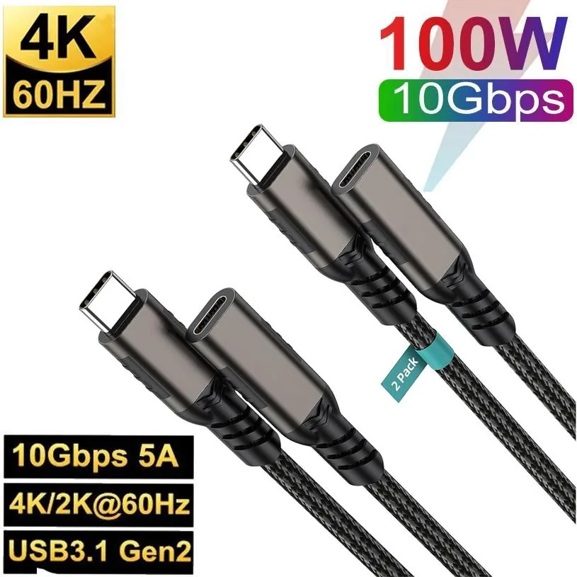 ESTONE ESTONE PQ068 USB C extension cable 2-pack 10ft 10Gbps 100W 4K — product photo