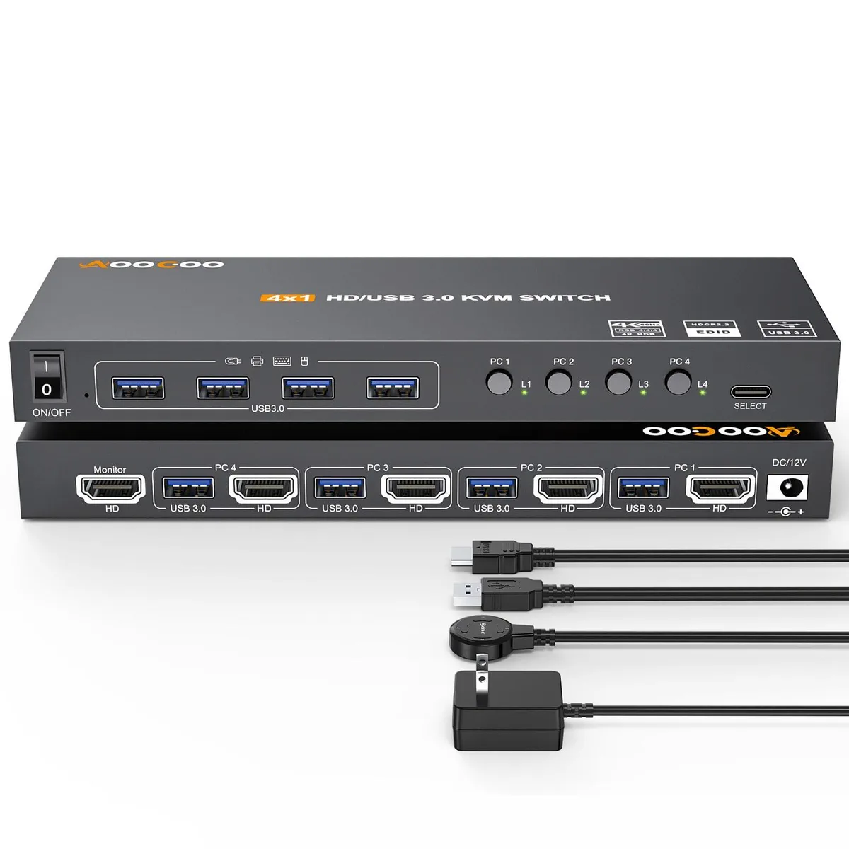  TRENDnet AO-401A-US-3 4-Port HDMI KVM Switch 4K@60Hz — product photo