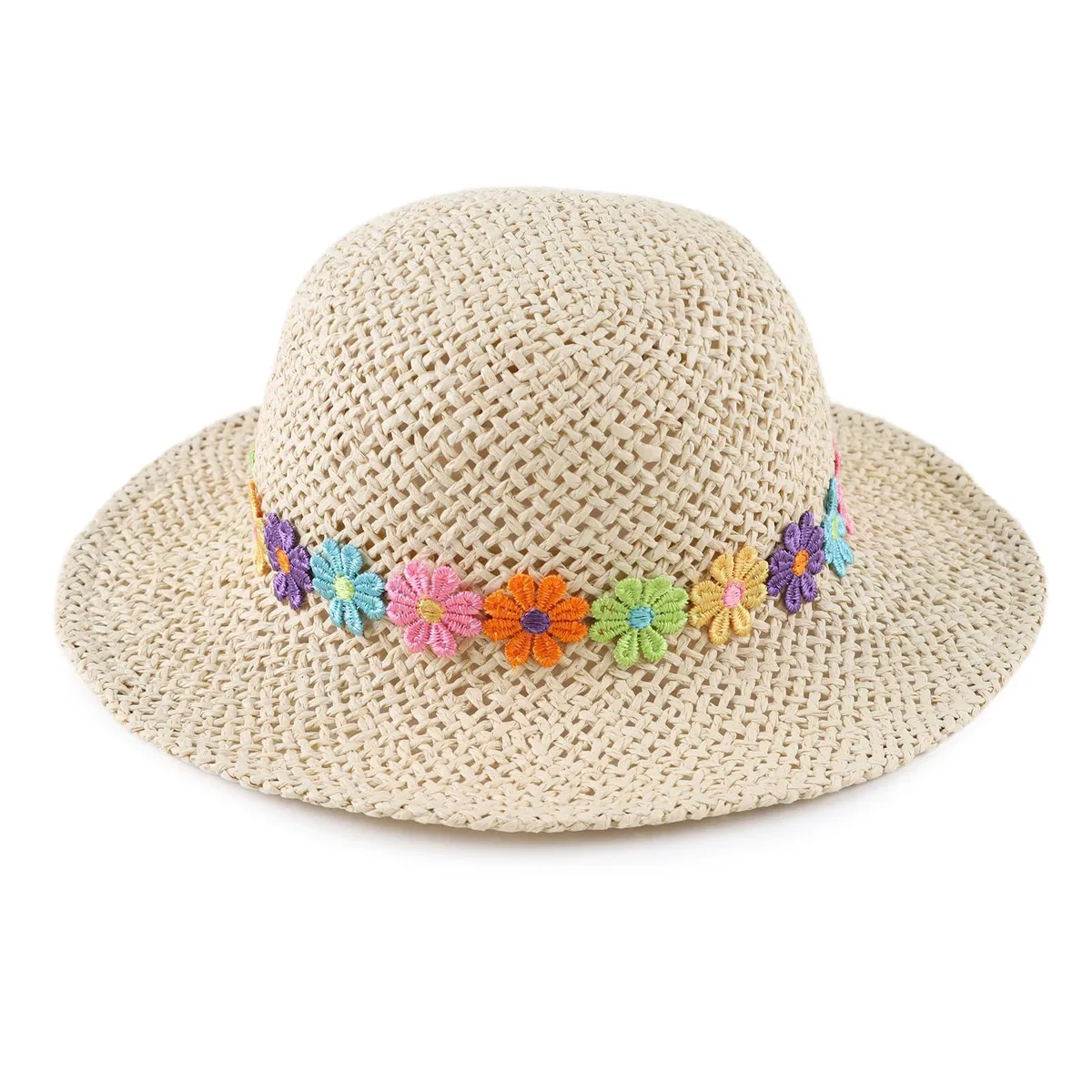  Toddler Straw Hat 52cm Colorful Flowers Beige — product photo