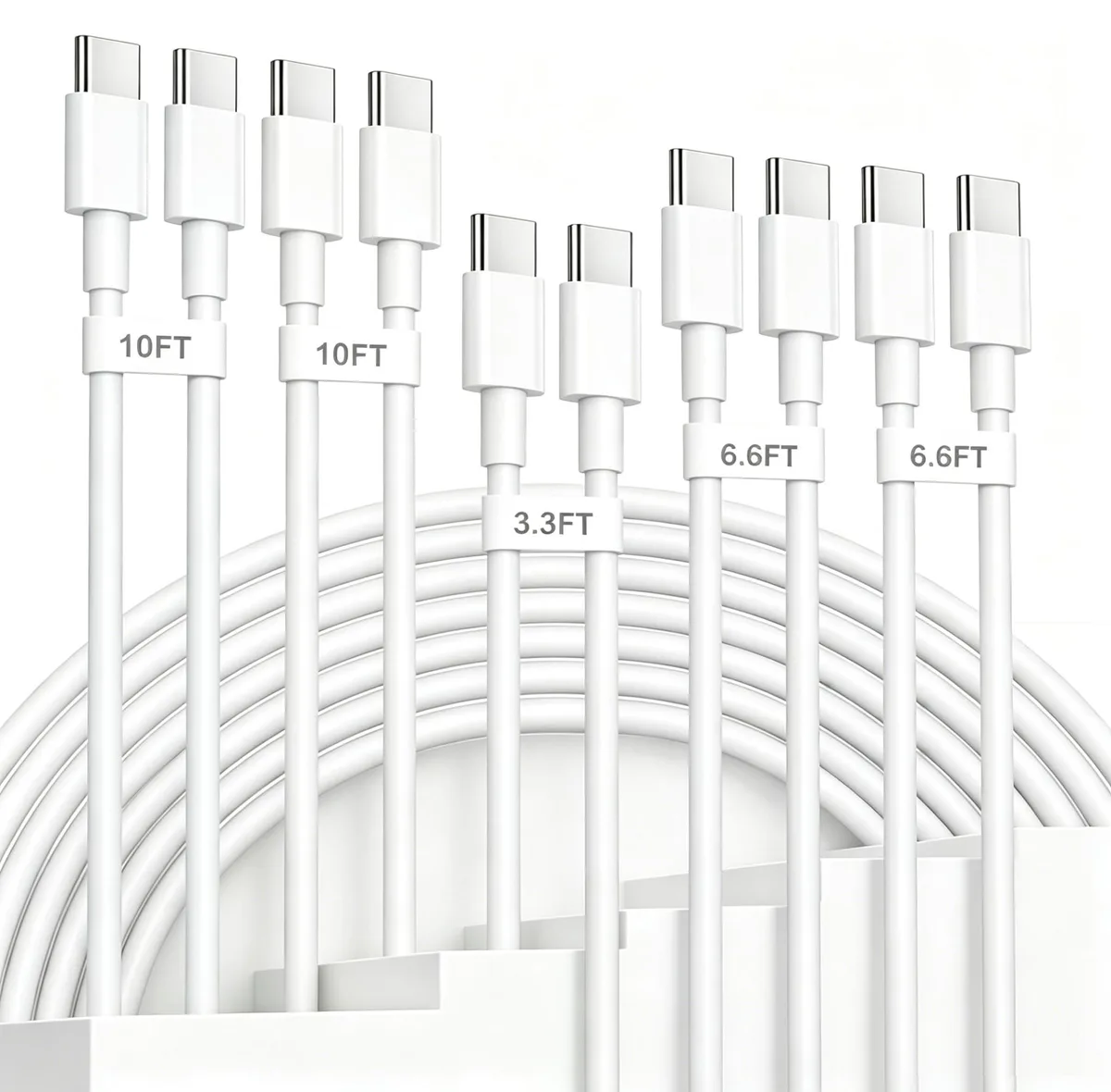  InfinitiByte USB-C to USB-C Cable 5-Pack White 60W 480Gbps 3.3/6.6/10ft — product photo