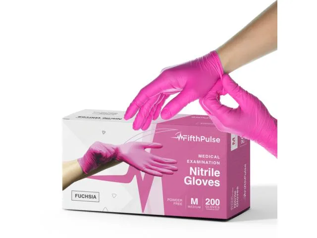 Box of 200 pink nitrile exam gloves, medium size