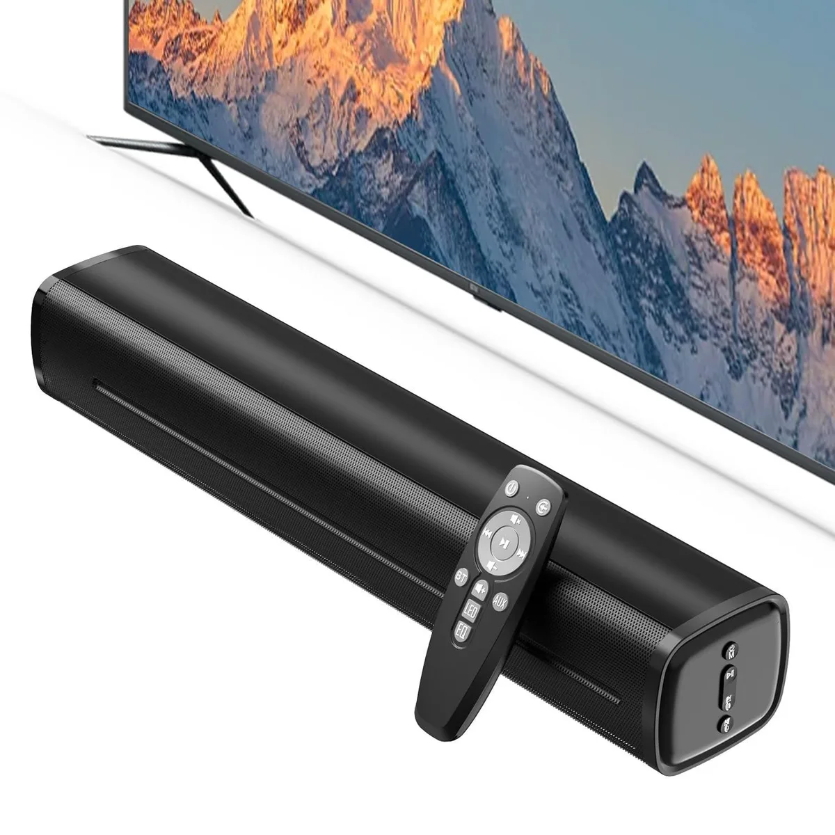 Slim black sound bar 15.75 inches wide with two 2.25 inch drivers