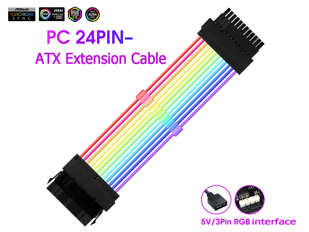 Wadermoon Wadermoon RGB Power Extension Cable 24-pin 24cm 18AWG — product photo