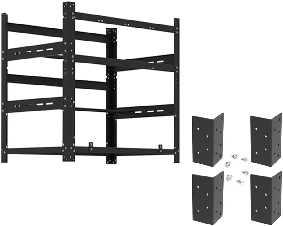Black open-frame mining chassis with twelve GPU slots and four stacking brackets, steel construction, rubber feet, EVA foam crossbars