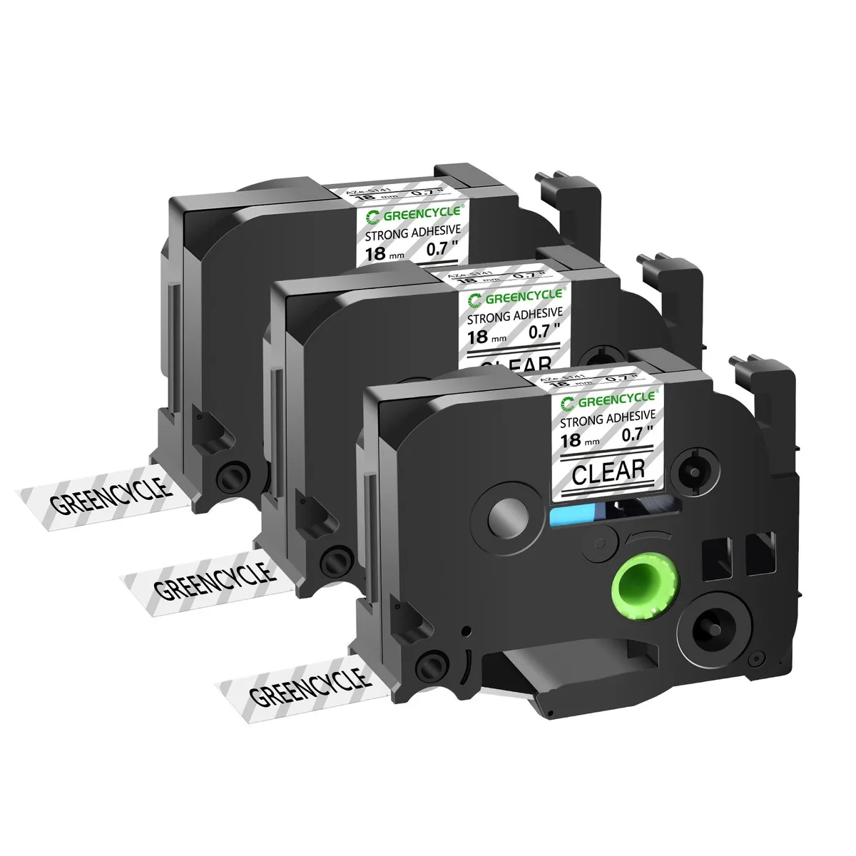 GREENCYCLE GREENCYCLE TZe-S141 18mm 26.2ft Black on Clear label tape, 3 pack — product photo
