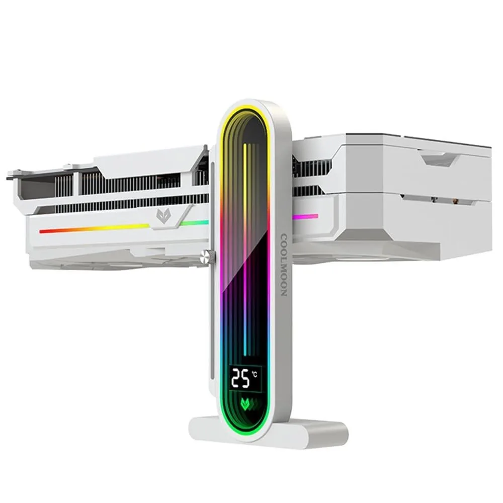 Adjustable RGB GPU support stand with temperature display, 35 to 157mm height