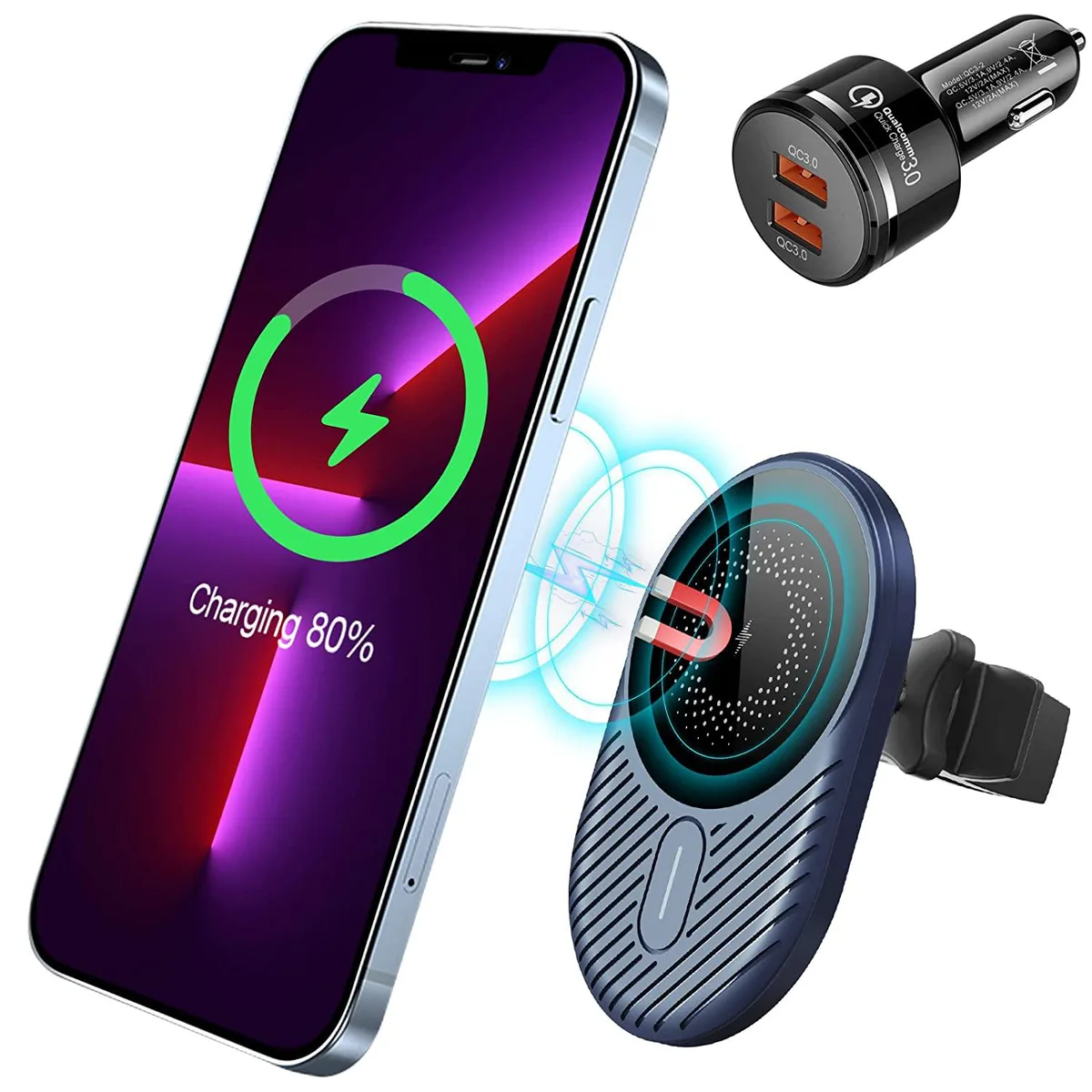Thinkstar Thinkstar C16 15W magnetic wireless car charger with QC3.0 adapter — product photo