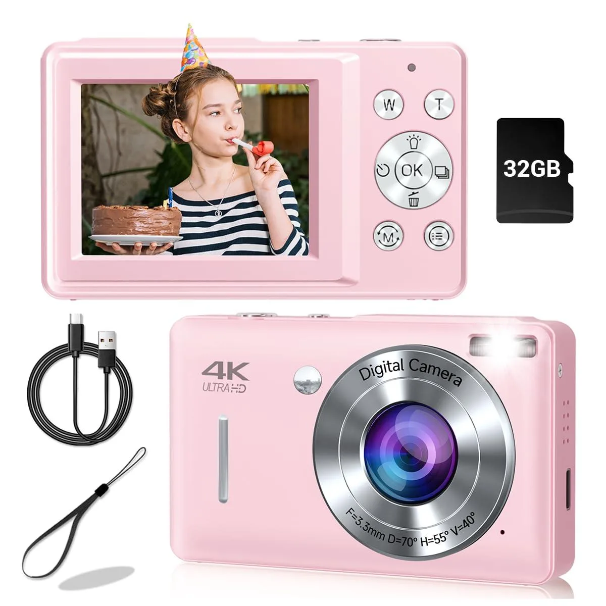 Gtonster DC228-Pink 44MP Compact Camera 16X Zoom Pink — product photo
