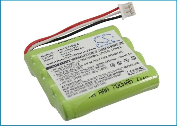Rectangular replacement battery pack, dark plastic casing, label visible