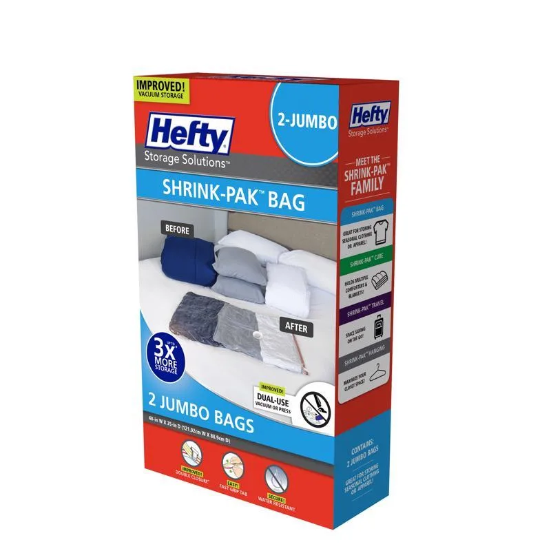 Hms Mfg Corp Hms Mfg Corp Hefty Shrink-Pak Clear Jumbo Vacuum Cube Storage Bags 3 pk office equipment — product photo