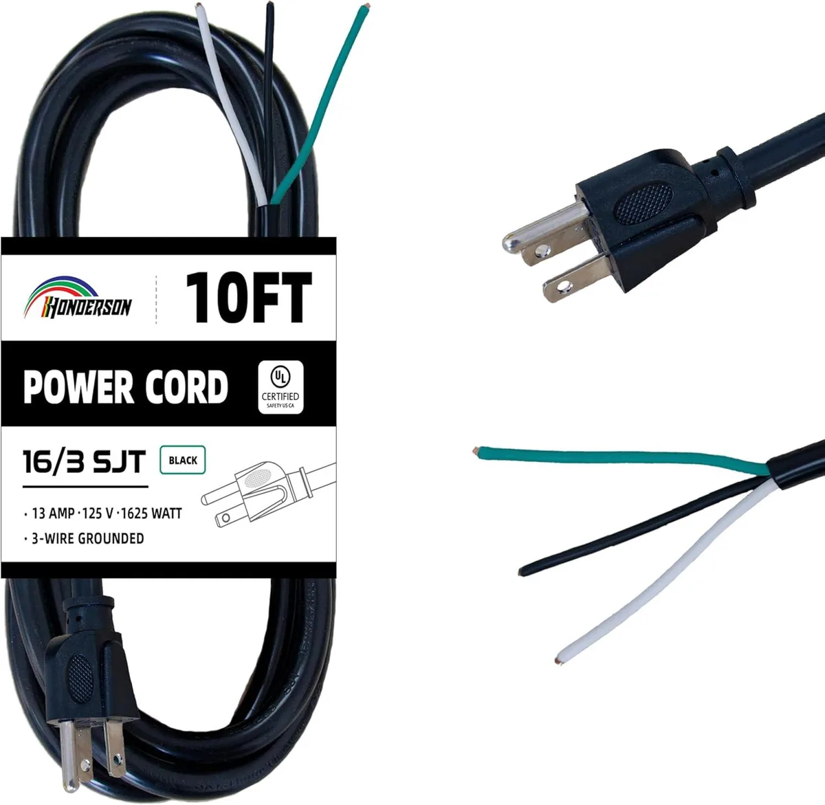 Kenuco Kenuco 10 ft Black AC Power Cord 16 Gauge 3 Prong 13A/125V 1625W — product photo