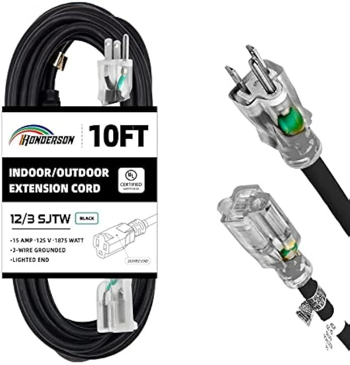 TAURKENAM TAURKENAM 10FT 12/3 Lighted Outdoor Extension Cord Power Adapter — product photo