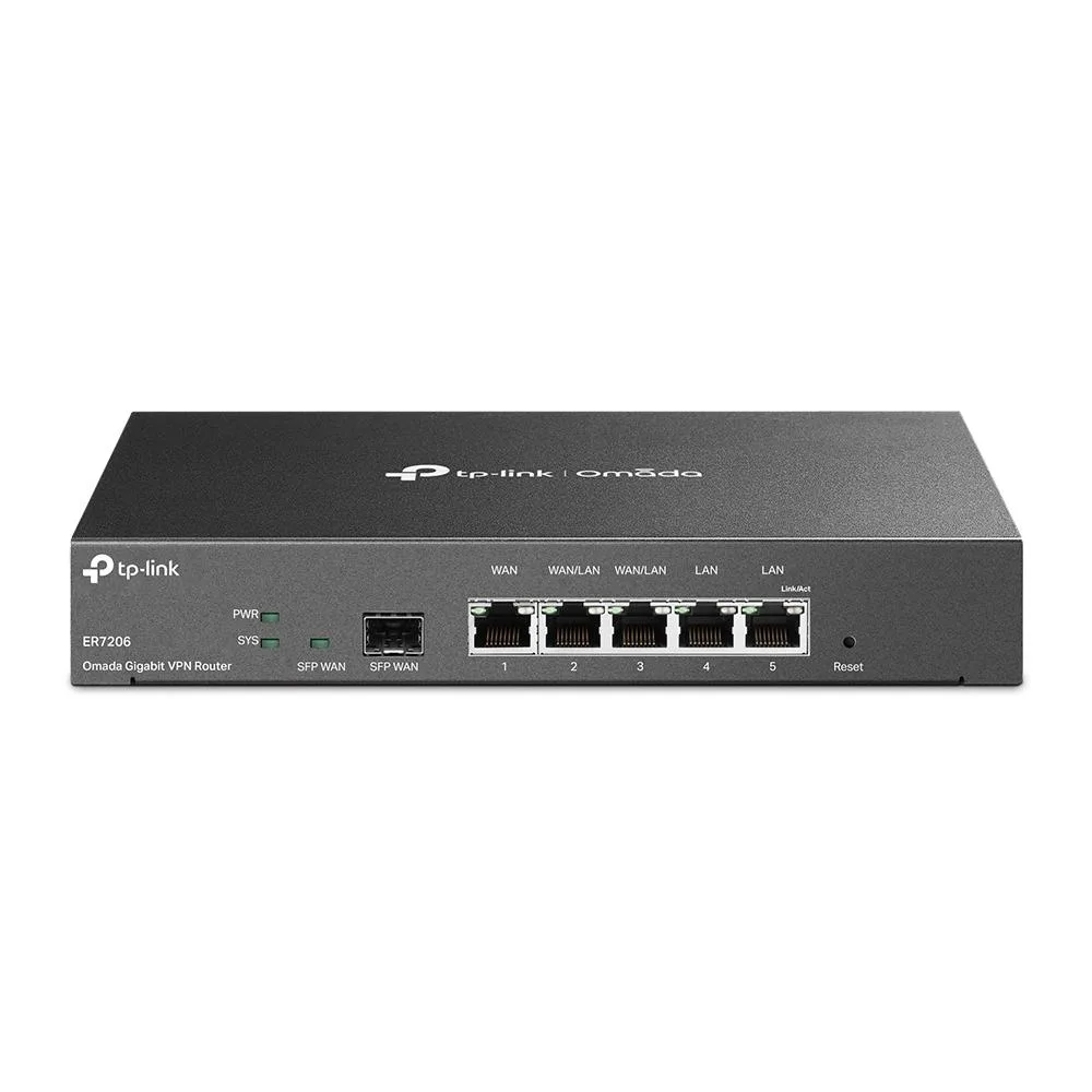 TP-Link TP-Link ER7206 firewall appliance 1 SFP WAN 1 RJ45 WAN 2 LAN 2 changeable 100 IPsec tunnels 291.6 Mbps — product photo