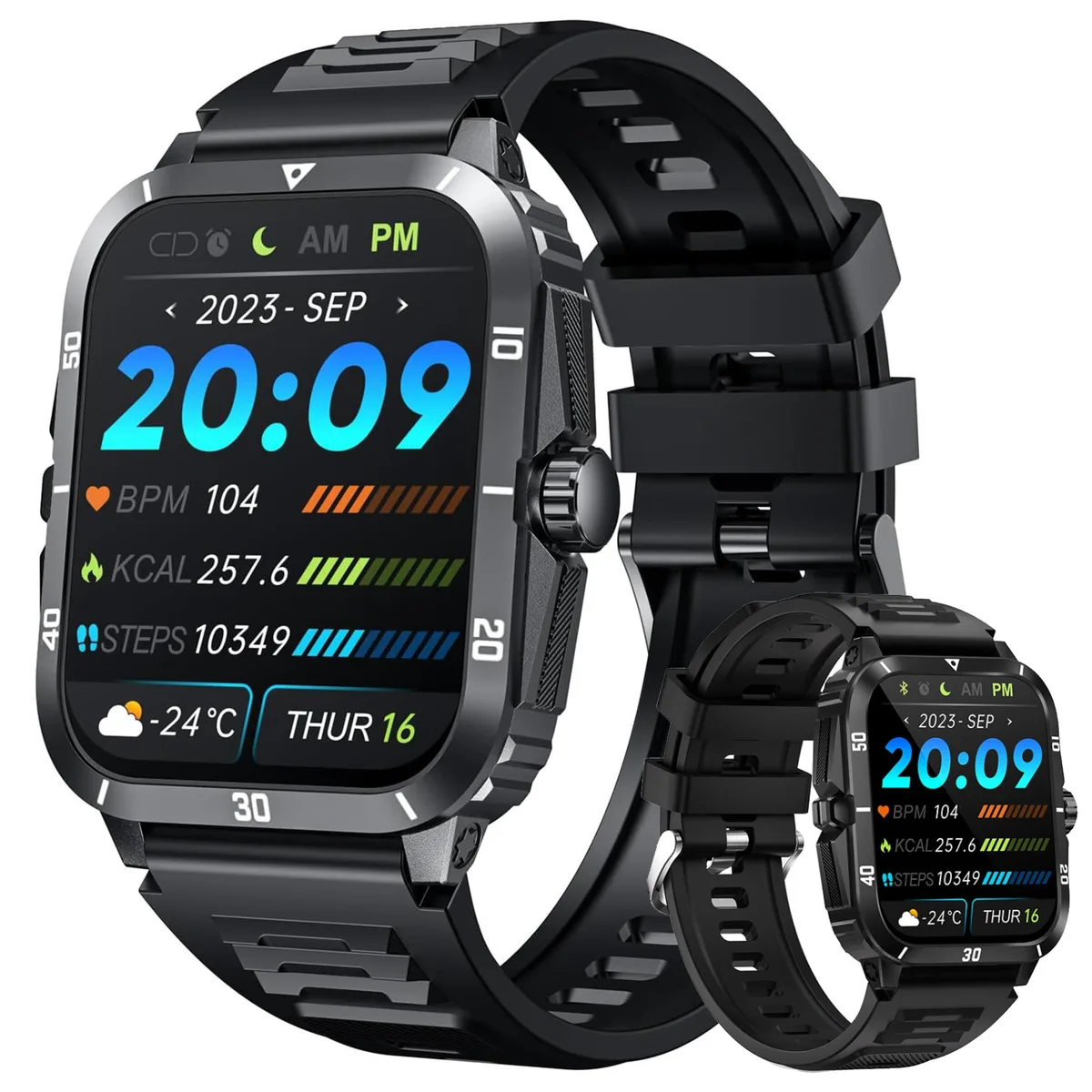 AUTYUE AUTYUE Smart Watch 1.96in 240x282 Bluetooth 5.3 430mAh IP67 3ATM Black — product photo