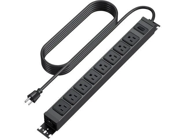 LORDWORLD LORDWORLD 360° Rotating Mountable Surge Protector 8 Outlet 15A 125V 1875W 1200J 6ft Cord Black — product photo