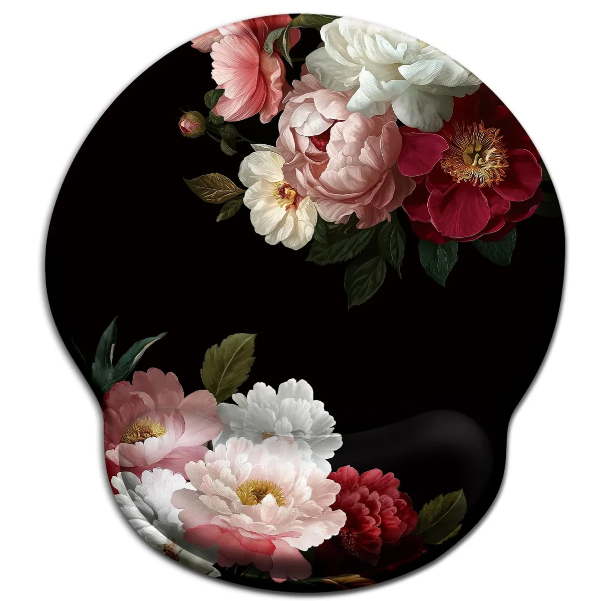 KEHIPI KEHIPI J-MOUA053 Black Flower Mouse Pad with Wrist Rest 9.7 x 8.5 in — product photo