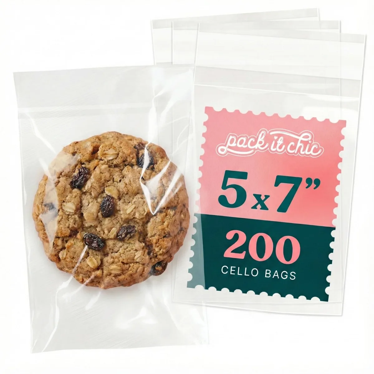 Pack of 200 crystal clear 5x7 self sealing cellophane bags