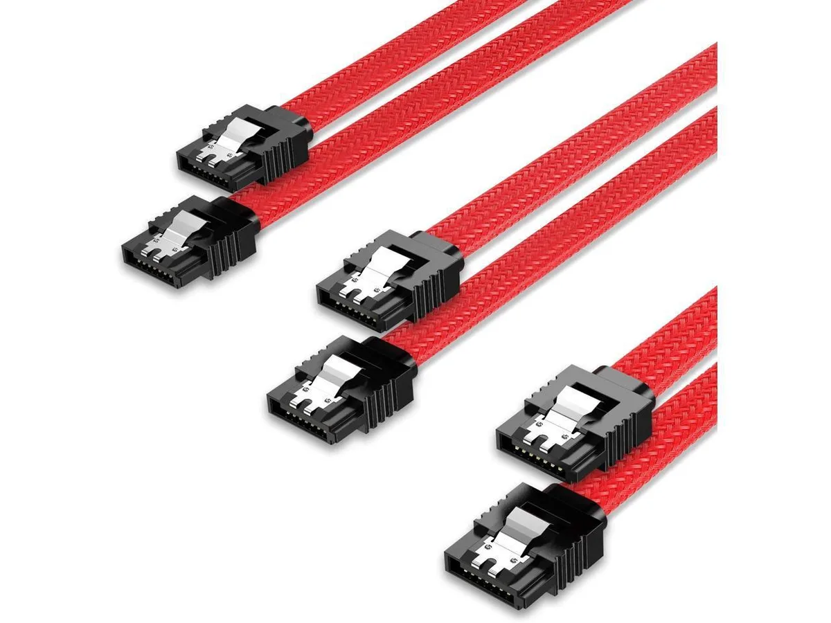 BUCIER BUCIER SATA Cable III 3-Pack 6Gbps Straight Locking Latch 18 Inch Red — product photo