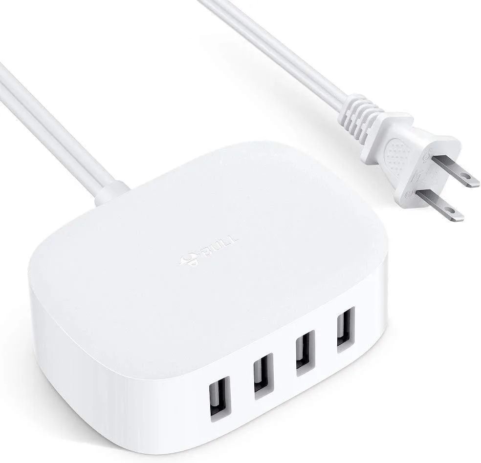 RUOCLRIS RUOCLRIS 4-Port USB Charger 5V/5A 2.4A per Port White 6ft Cable — product photo