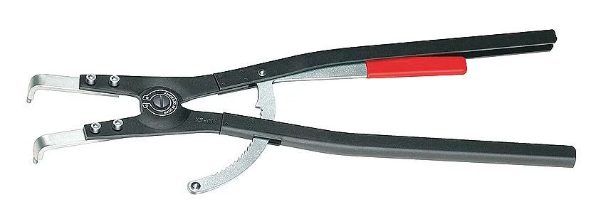 Knipex 90-degree external circlip pliers, red plastic-dipped handles, powder-coated finish