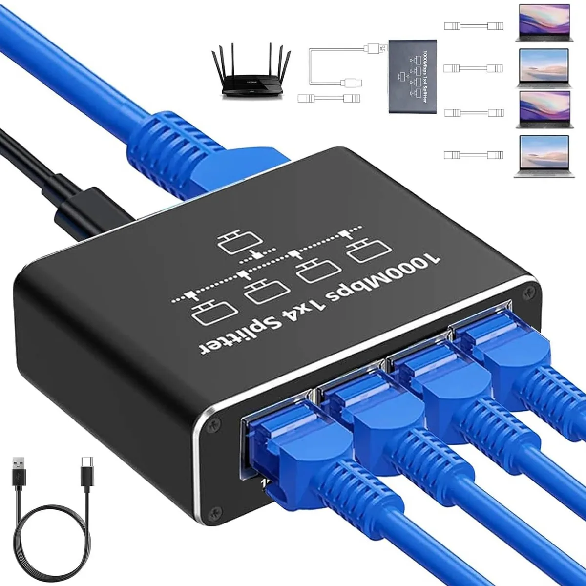 Vszerda Vszerda Gigabit Ethernet Splitter 1 to 4 network connector — product photo