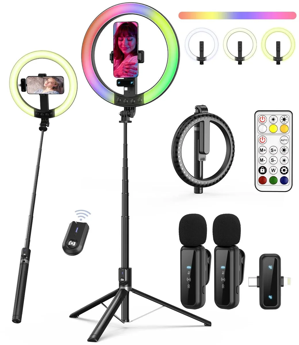 Neewer 10" Ring Light Kit 74" Stand Dual Wireless Mic 12h 79ft Range — product photo