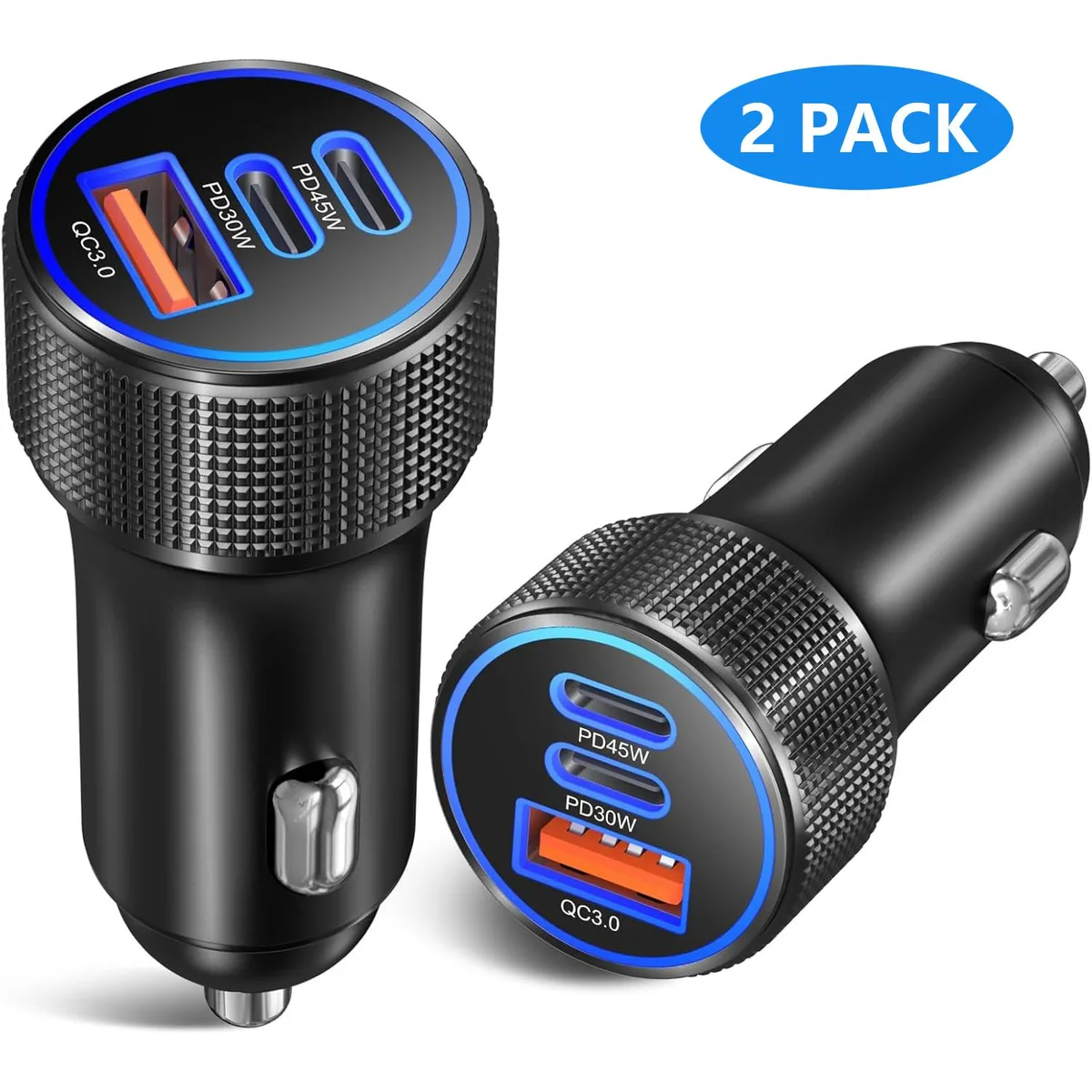 AUTYUE AUTYUE 2 Pack Car Charger USB C 45W 30W 3 Port Car Electronics Accessory — product photo