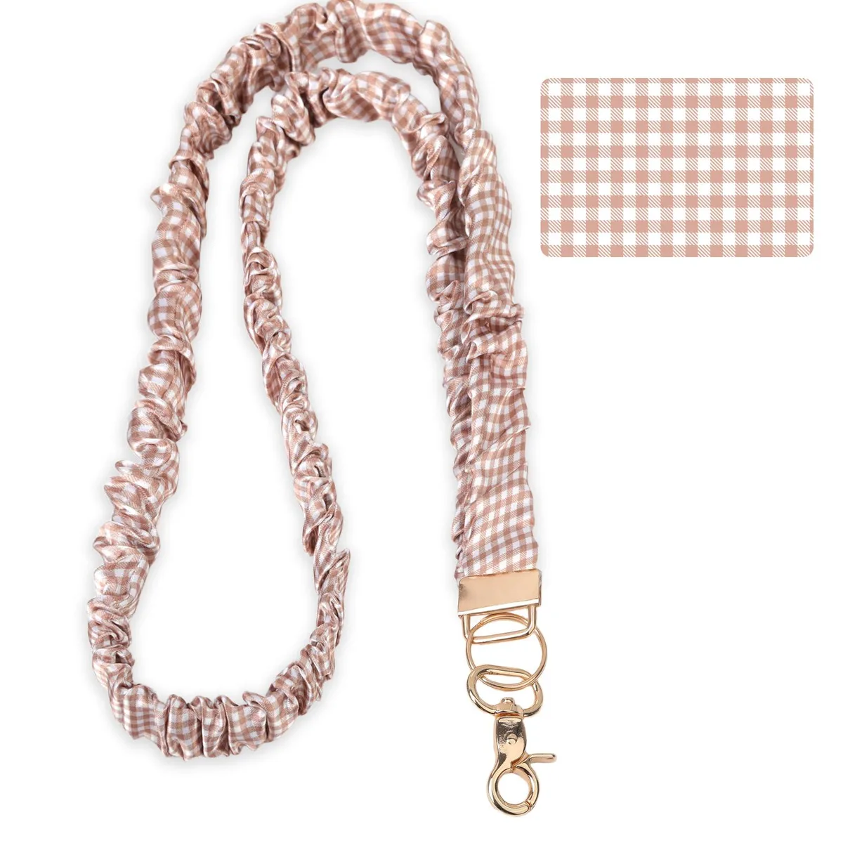  Brown Gingham Scrunchie Lanyard 16.5 inch — product photo