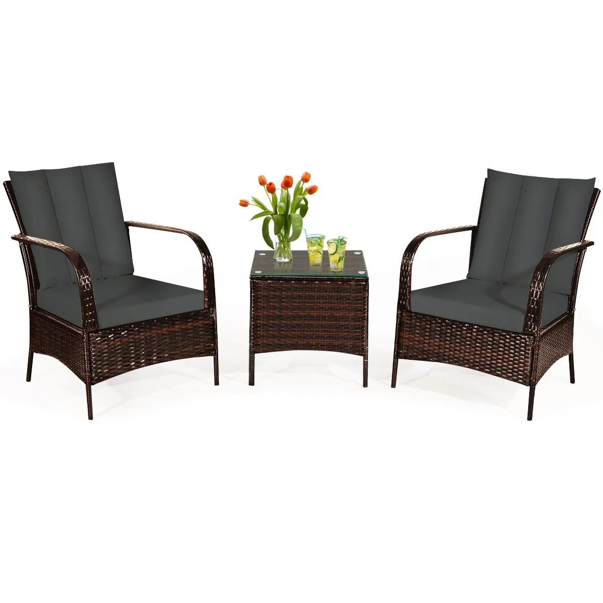 SlickBlue SlickBlue 3 Pcs Patio Conversation Rattan Furniture Set Grey — product photo