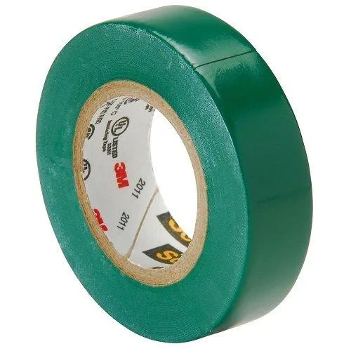 A roll of green vinyl electrical tape, half-inch wide, twenty feet long