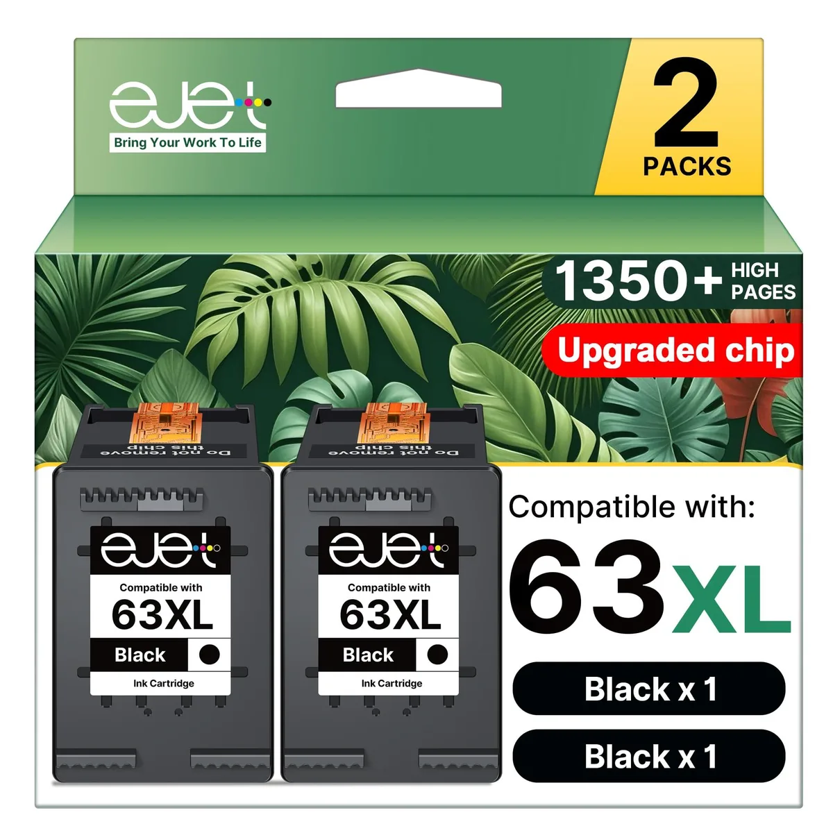 Two rectangular black ink cartridges in sealed packaging