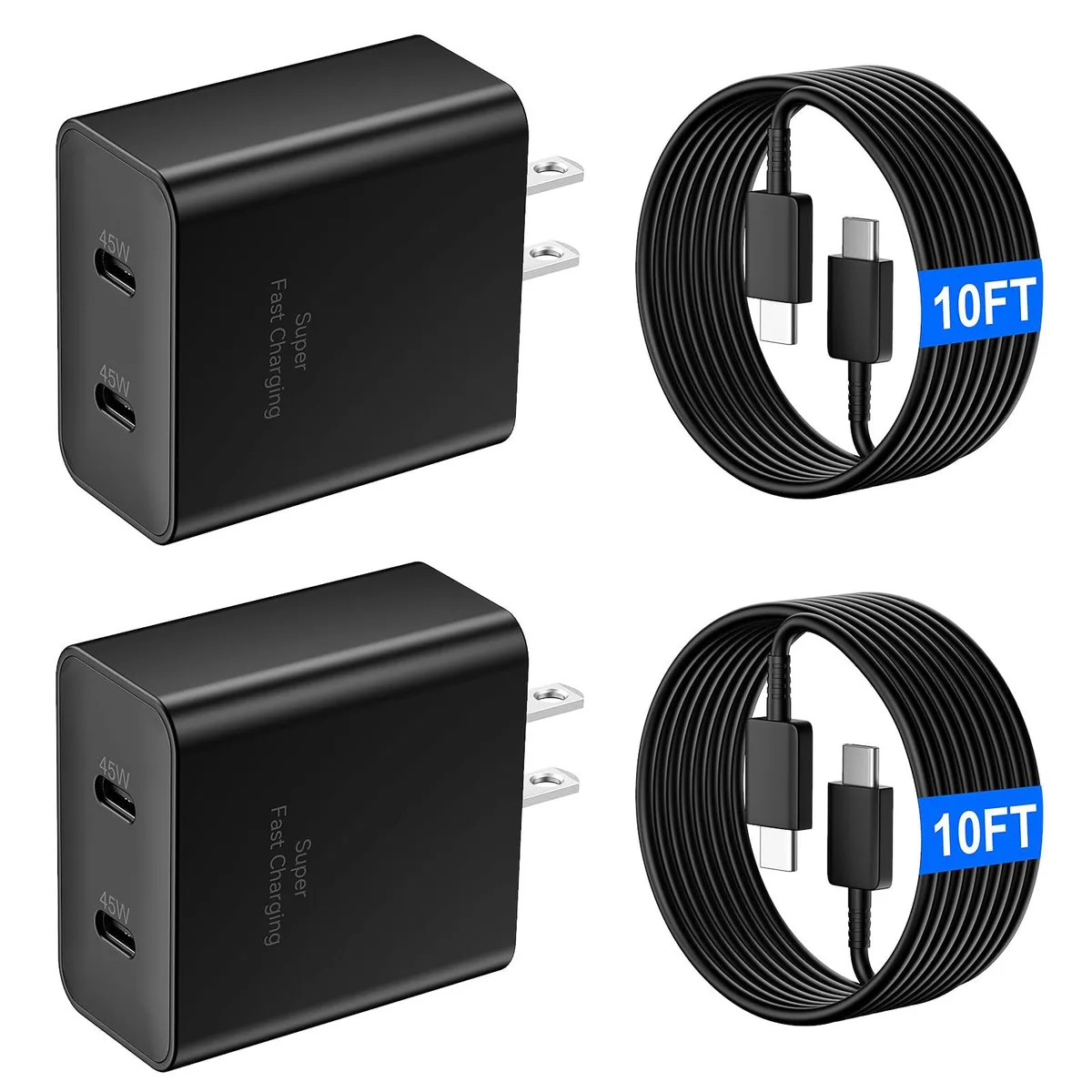 KEHIPI KEHIPI XHD-4507 45W 2-Port USB C Charger with 10ft Cable — product photo