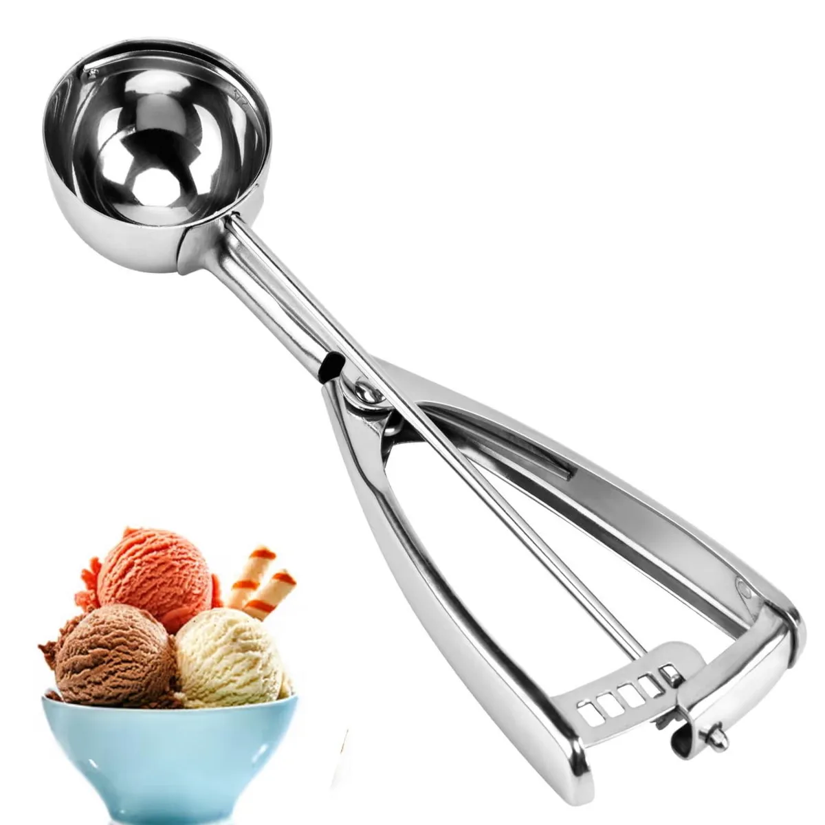 OXO stainless steel cookie scoop with trigger release handle, 53mm bowl diameter