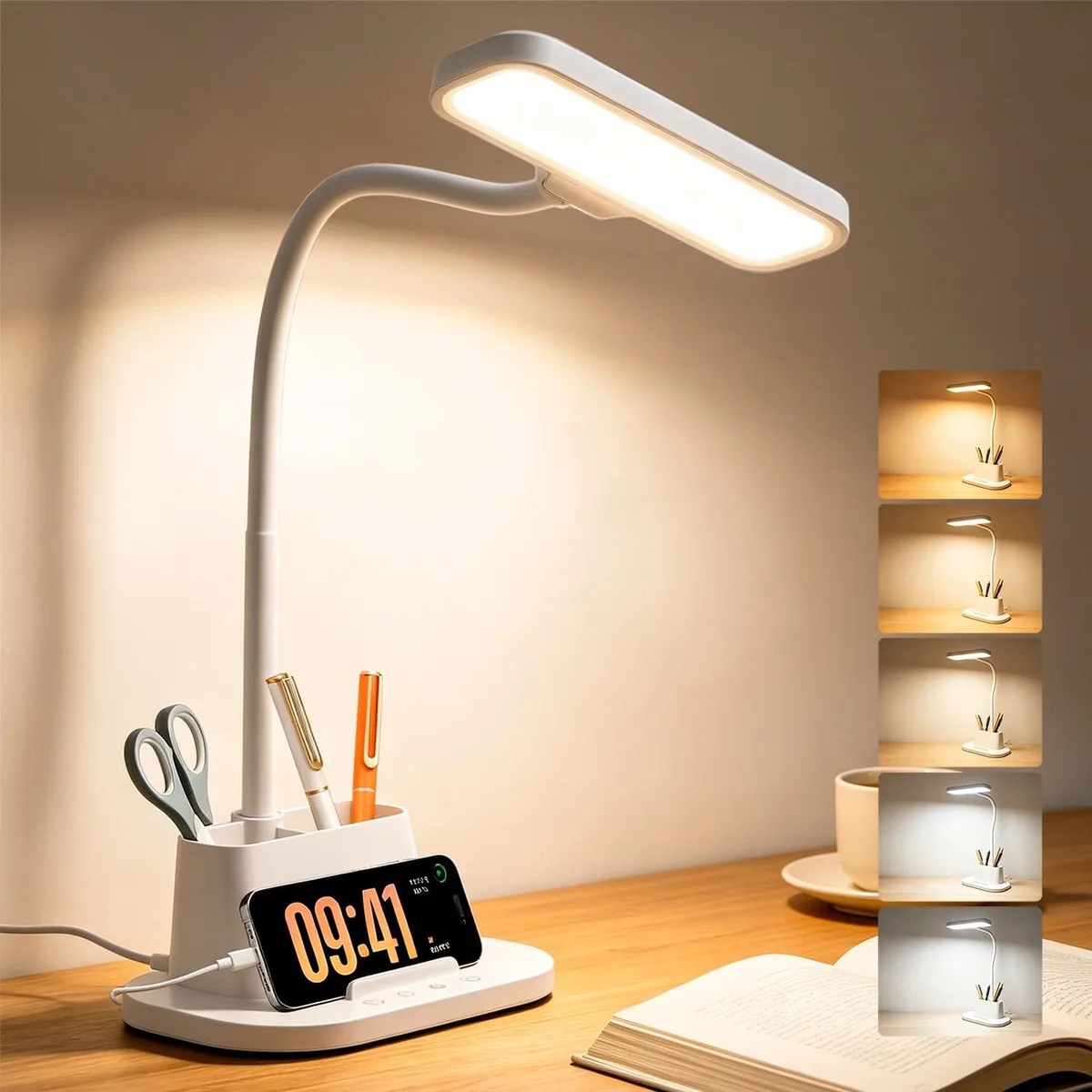 DNBeffulgent DNBeffulgent LED Desk Lamp White 25 Modes Pen Holder USB-C — product photo