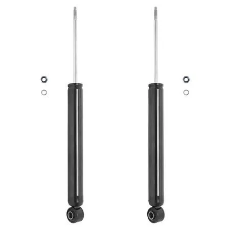 Two silver rear shock absorbers in a cardboard box