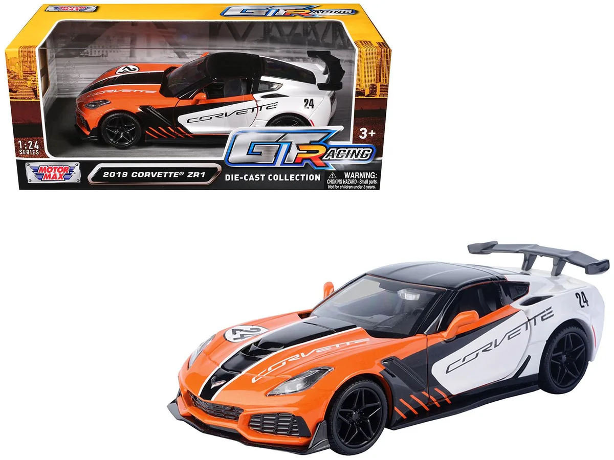MOTORMAX MOTORMAX 2019 Chevrolet Corvette ZR1 #24 Orange White Black Graphics GT Racing 1/24 Die Cast Hobby Collectible — product photo